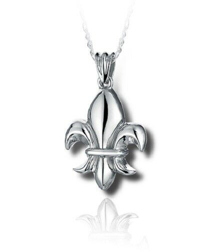 Sterling Silver Fleur De Lis Funeral Cremation Urn Pendant for Ashes w/Chain