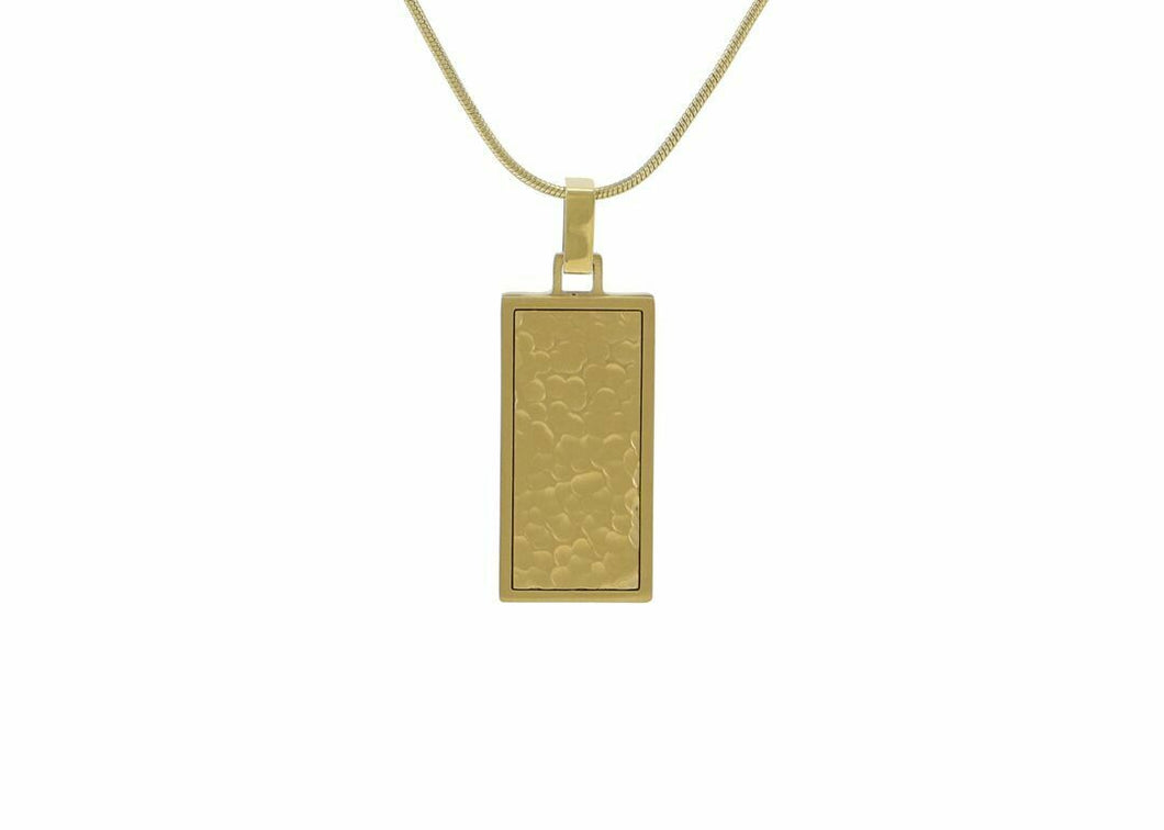 Stainless Steel/14K Gold Plated Bronze Textured Rectangle Cremation Pendant