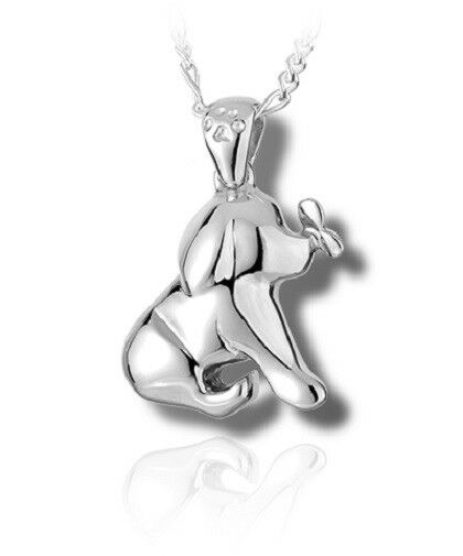 Sterling Silver Puppy with Butterfly Cremation Urn Pendant for Ashes w/Chain