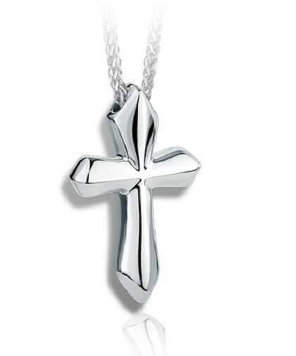 Sterling Silver Edged Cross Funeral Cremation Urn Pendant for Ashes with Chain