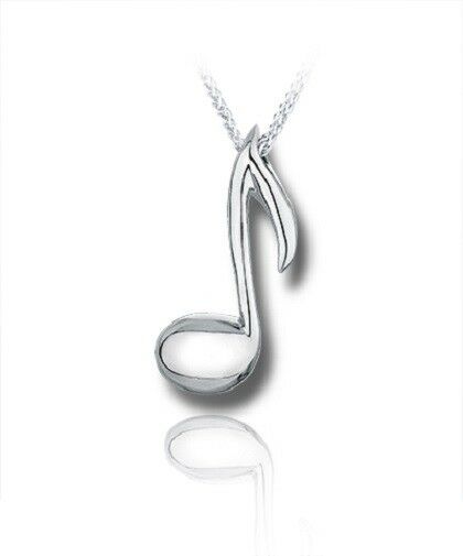 Sterling Silver Music Note Funeral Cremation Urn Pendant for Ashes w/Chain