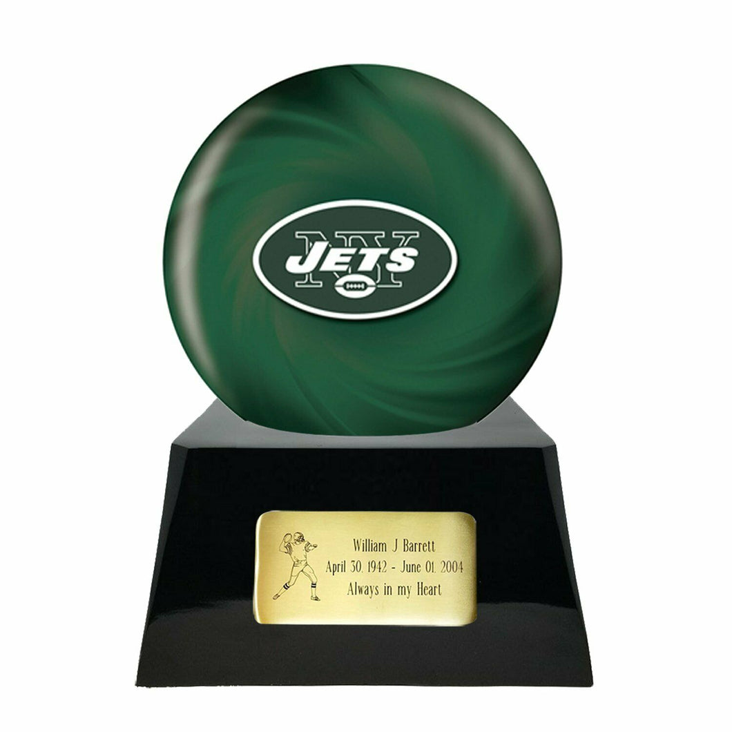 Large/Adult 200 Cubic Inch New York Jets Metal Ball on Cremation Urn Base