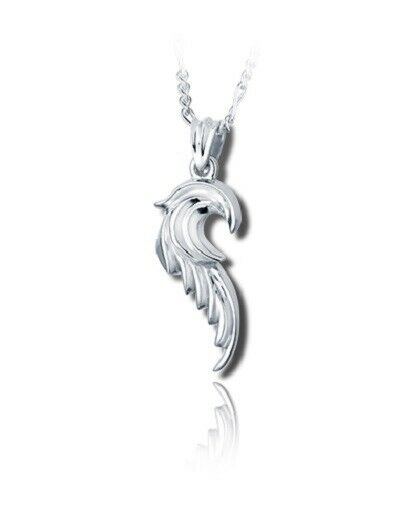 Sterling Silver Angel Wing Funeral Cremation Urn Pendant for Ashes w/Chain