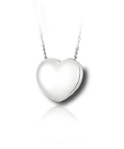 Sterling Silver Traditional Heart Funeral Cremation Urn Pendant w/Chain