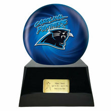Load image into Gallery viewer, Large/Adult 200 Cubic Inch Carolina Panthers Metal Ball on Cremation Urn Base
