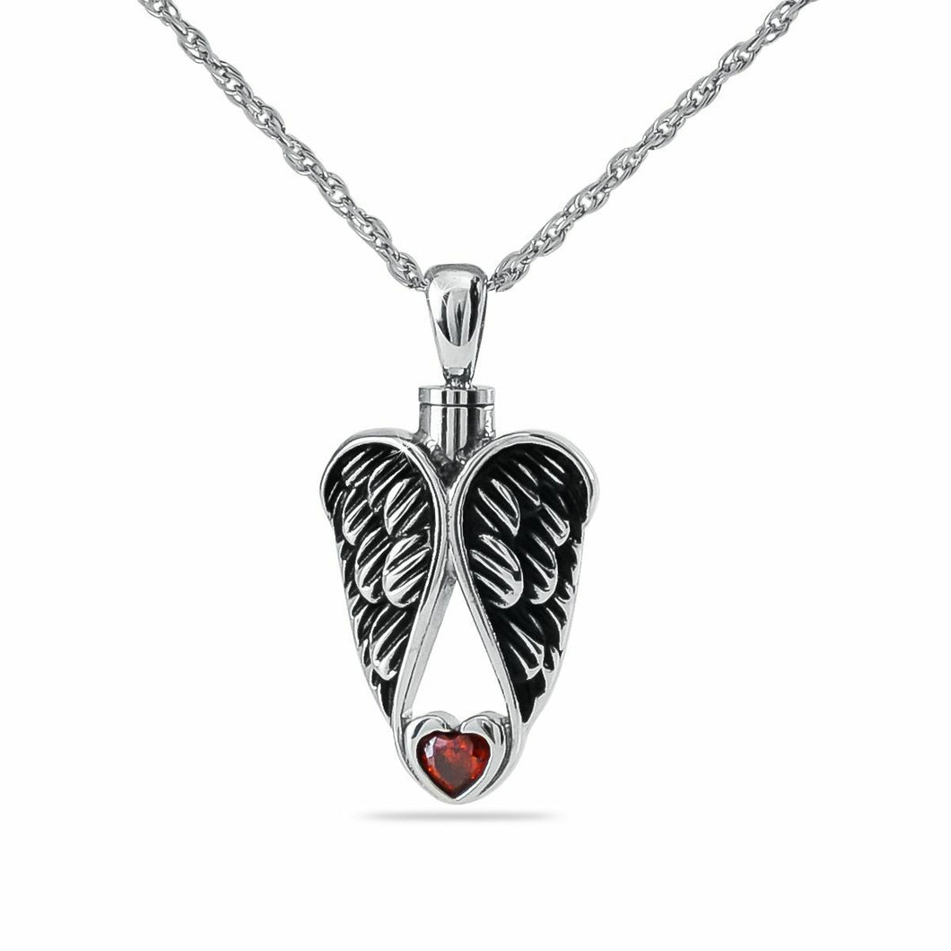 Red Stone Stainless Steel Pendant/Necklace Funeral Cremation Urn for Ashes