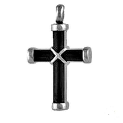 Stainless Steel Elegant Black Cross Funeral Cremation Urn Memorial Pendant