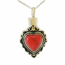 Load image into Gallery viewer, Stainless Steel Red Heart Stone Pendant Funeral Cremation Urn w/Necklace
