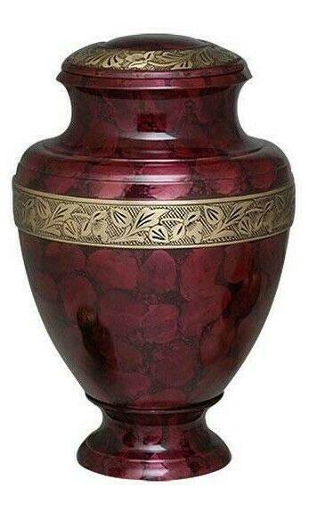 Large/Adult 200 Cubic Inch Crimson Marble Brass Funeral Cremation for Ashes