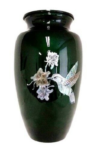 Large/Adult 200 Cubic Inch Hummingbird Aluminum & Mother of Pearl Cremation Urn