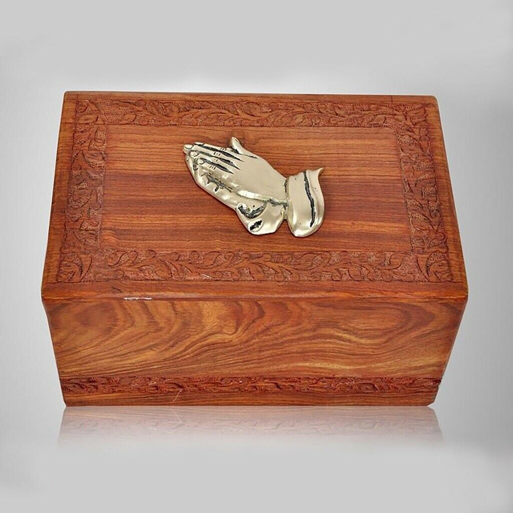 Large/Adult 200 Cubic Inch Rosewood Praying Hands Funeral Cremation Urn