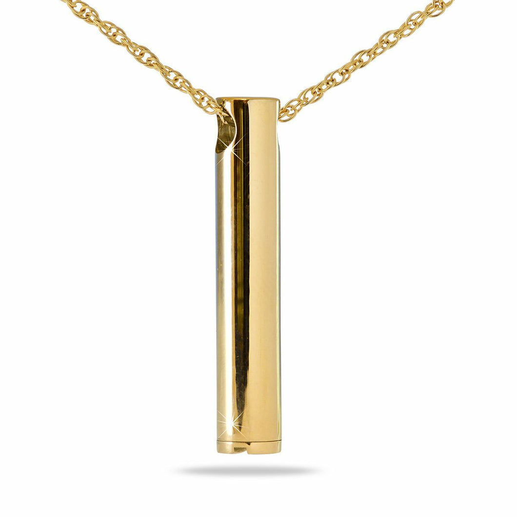 Sleek Cylinder Gold/Stainless Steel Funeral Cremation Pendant w/Necklace