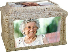 Load image into Gallery viewer, Large 225 Cubic Inch Atlantis Sandstone Cultured Granite Portrait Cremation Urn
