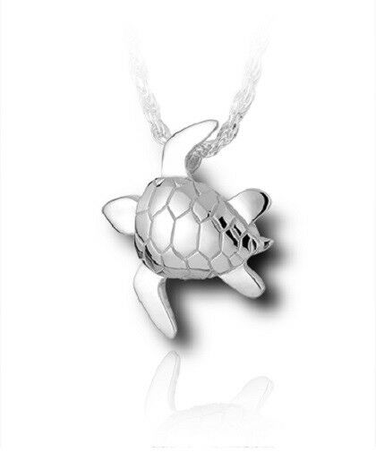 Sterling Silver Sea Turtle Funeral Cremation Urn Pendant for Ashes w/Chain