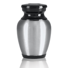 Load image into Gallery viewer, Small/Keepsake 4 Cubic Ins Pewter &amp; Black Brass Funeral Cremation Urn for Ashes
