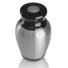 Load image into Gallery viewer, Small/Keepsake 4 Cubic Ins Pewter &amp; Black Brass Funeral Cremation Urn for Ashes
