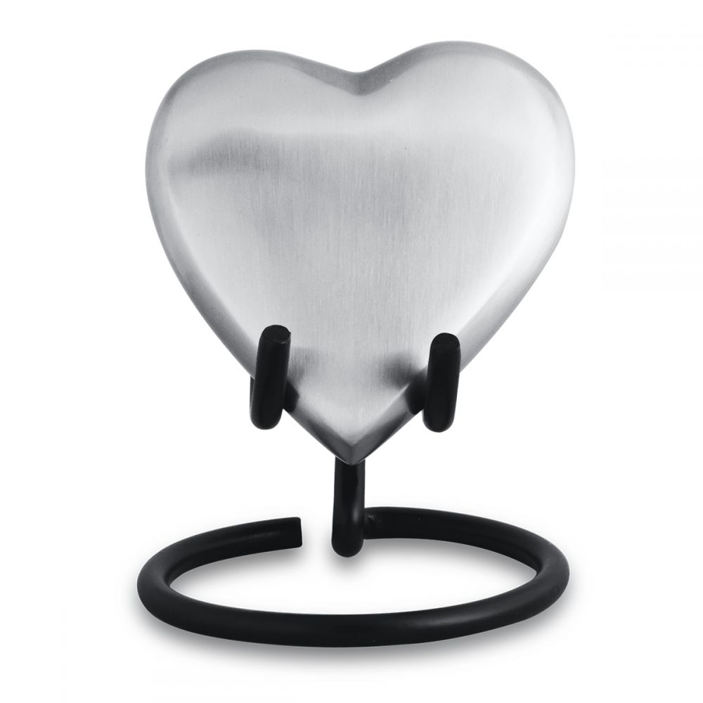 Small/Keepsake 3 Cubic Ins Pewter Heart on Stand Brass Cremation Urn for Ashes