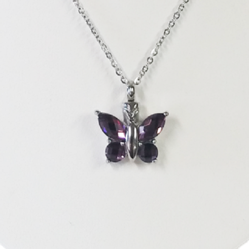 Amethyst Wings Stainless Steel Funeral Cremation Urn Pendant w/20-in Necklace