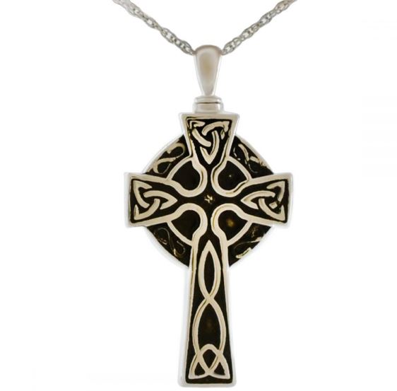 Sterling Silver Celtic Cross Pendant/Necklace Funeral Cremation Urn for Ashes