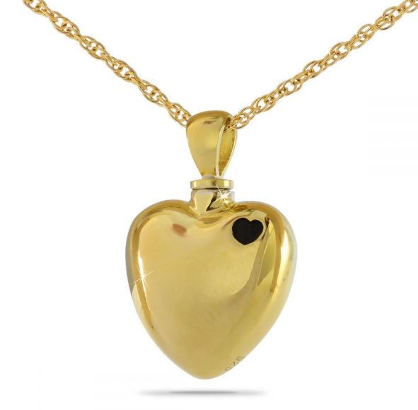 Grief Stone Gold Heart Pendant Funeral Cremation Urn for Ashes w/necklace