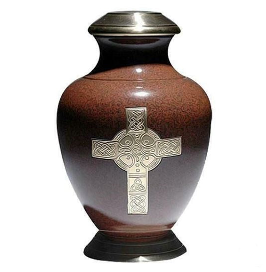 Large/Adult 200 Cubic Inch Brown Brass Celtic Religious Funeral Cremation Urn