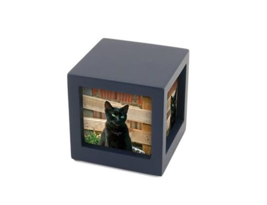 Small/Keepsake Navy Photo Cube Funeral Cremation Urn, 25 Cubic Inches