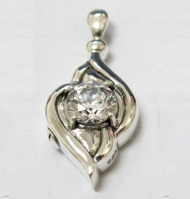 Diamond Sterling Silver Funeral Cremation Urn Pendant w/Chain for Ashes