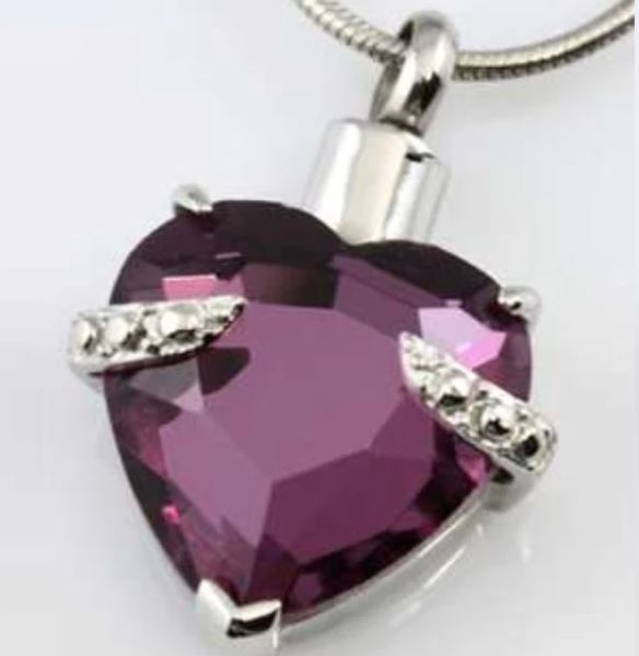 Purple Stone Sterling Silver Funeral Cremation Urn Pendant w/Chain for Ashes