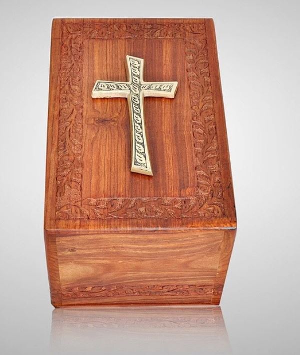 Large/Adult 200 Cubic Inch Rosewood Brass Cross Funeral Cremation Urn