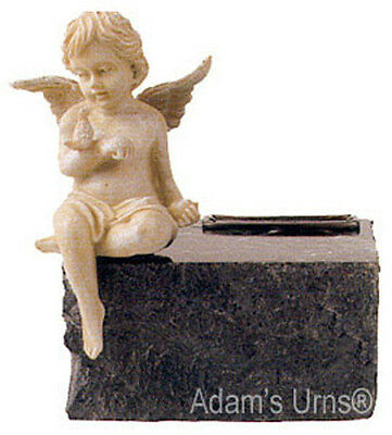 Solid Black Marble,Child/Infant/Pet Size Funeral Cremation Urn Keepsake w. Angel