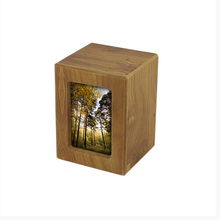 Load image into Gallery viewer, Wood Petite/Keepsake 25 Cubic Inch Funeral Cremation Urn for Ashes with photo
