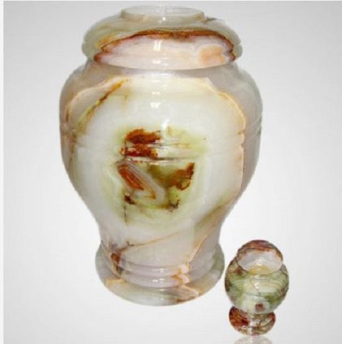 Large/Adult 220 Cubic Inch White Onyx Olpe Marble Funeral Cremation Urn